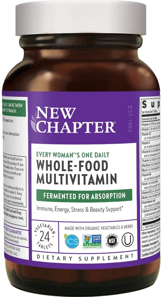 Nouveau chapitre Chaque jour, la multivitamine des femmes fermentée avec des probiotiques + fer + vitamine B + vitamine D3 + ingrédients organiques non OGM, 24 Nombre