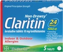 Claritin 24 Hour Non-Drowsy Allergy Tablets,10 mg, 5 Count (708164)