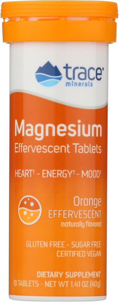 Trace Minerals | Magnesium Effervescent Tablet | Fördert Herzgesundheit, pH-Gleichgewicht, Energie Stimmung | Glutenfrei, Zuckerfrei, zertifiziert Vegan | Orange | 10 Tablet 1 Tube