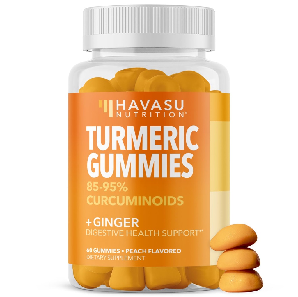 Gummie erboriche con Ginger e 95% Curcuminoidi - Salute Digestiva e Supporto Immune Supplemento per il benessere complessivo - 60 Conte - Vegan, Non OGM Curcumin Vitamin - Peach Flavor, 1 Mese di Alimentazione