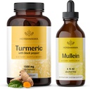 HERBAMAMAMA Turmeric e Mullein Leaf Kit - Bundle di 1500 mg Curcumina Turmerica capsule & Mullein Leaf Extract Tincture - Vegan, Non OGM, Sugar & Alcohol-Free - 2 Pack