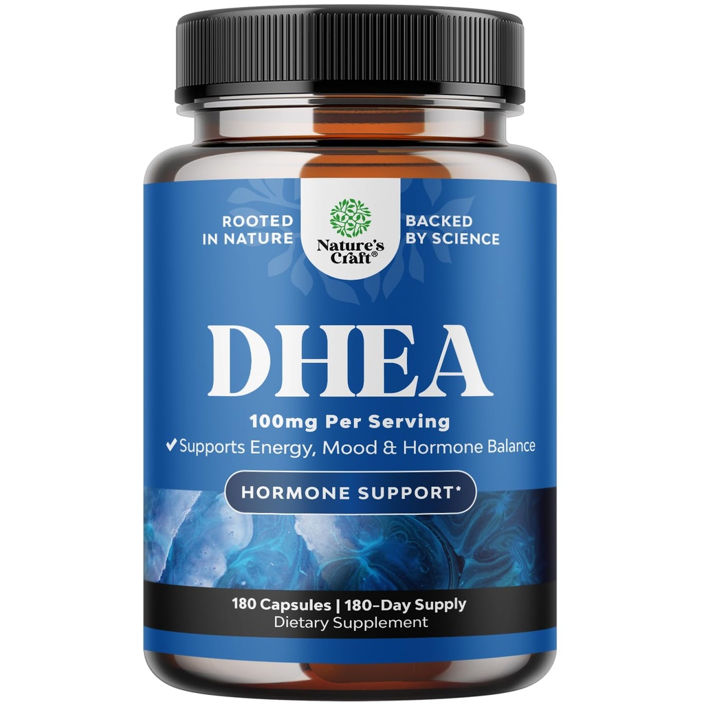 DHEA-Ergänzung für Frauen & Männer - Pure DHEA 100mg für Hormone Balance, verbessert Moodstabilität, Gehirnfunktion, Immunsystem, Energie & Fertilität - Dehydroepiandrosterone Kapseln für Erwachsene - 180 Ct