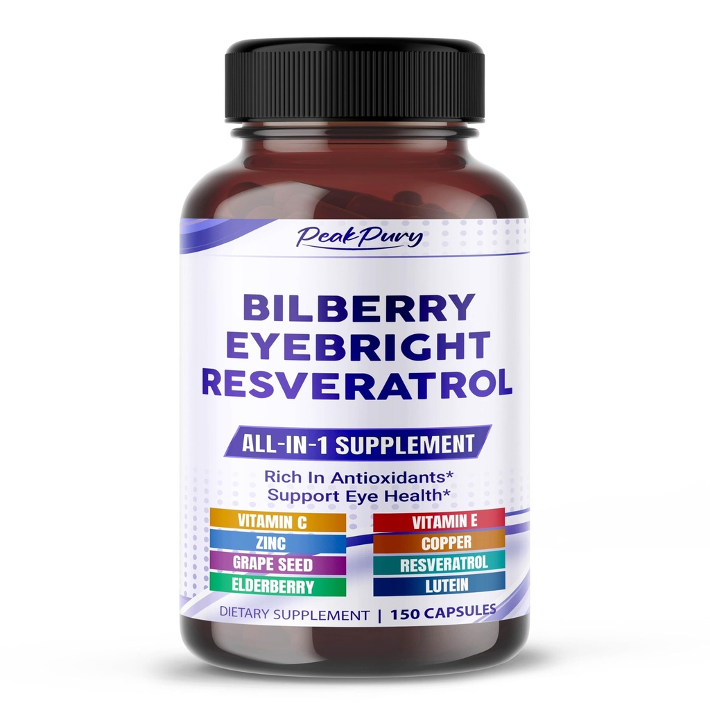 All-in-1 Bilberry Eyebright Astaxanthin Elderberry Resveratrol Supplement - Reich an Antioxidantien & unterstützt Augengesundheit - Made in USA -150 Kapseln