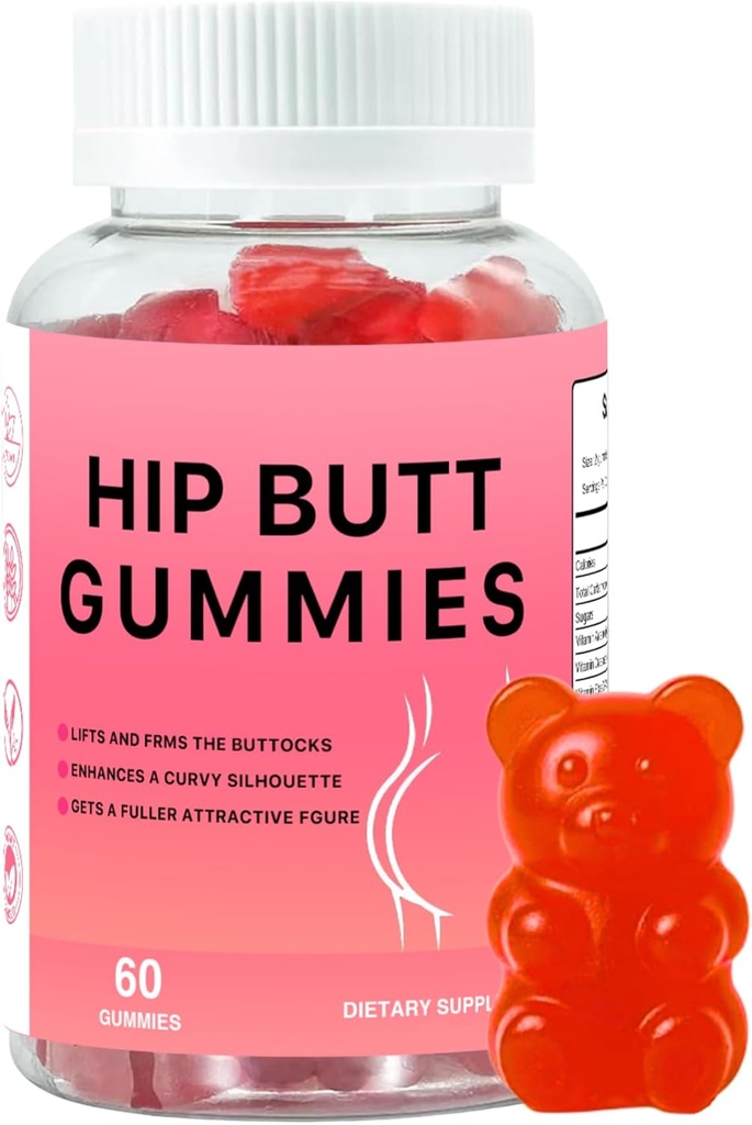 Hip Butt BBL Gummis für Butt Schnelles Wachstum und Enhance, 60 Booty Gummis für Größere Butt Fast, Booty Gummies für Weight Gainer für Frauen Butt Enhancement