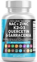 NAC Ergänzung N-Acetyl Cystein Vitamin D3 K2 Zink Quercetin Sarracenia Purpurea Immununterstützung | Elderberry Holy Basil Bee Propolis Bromelain L-Lysine Kapseln Ergänzungen für Frauen Männer Erwachsene