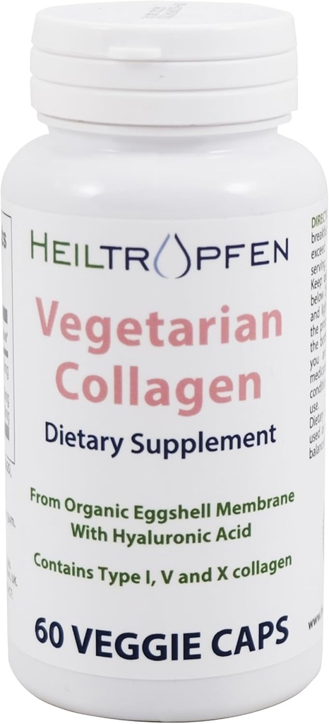 Heiltropfen Collagen Vegetarische Kappen | aus Bio Eggshell Membrane | Typ 1, 5 und 10 Collagen | mit Hyaluronsäure | 60 Kapseln | Nahrungsergänzungsmittel