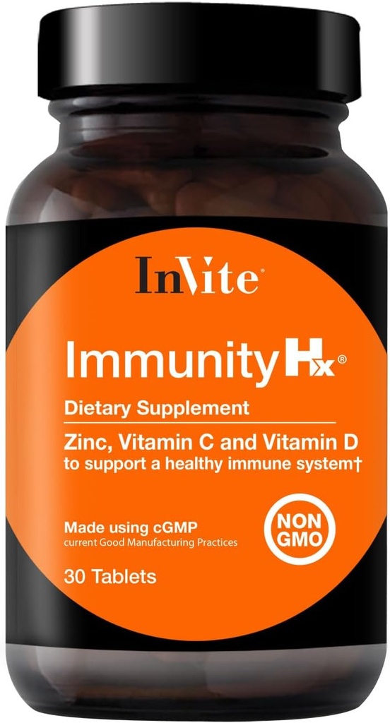 Invite Health Immunity HxTM - Unterstützt ein gesundes Immunsystem - 500 mg Vitamin C, 50 mg (2000 IU) Vitamin D3 und 30 mg Zink - 30 Tabletten (2-Pack)