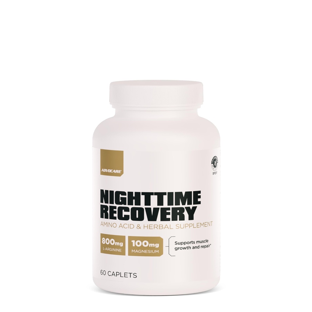 AdvoCare Nighttime Recovery Amino Acid & Herbal Supplement - Supplemento di recupero del muscolo con Ashwagandha, L-Arginina, Magnesio & More - 60 Caplets
