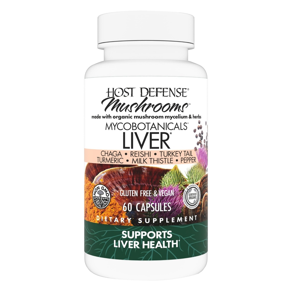Host Defense MycoBotanicals Liver* Capsules - Integratore per la salute del fegato con Latte Thistle & Turmeric Root - Integratore per funghi con Tail Turchia, Reishi & Chaga - 60 Capsule (30 Serve)*