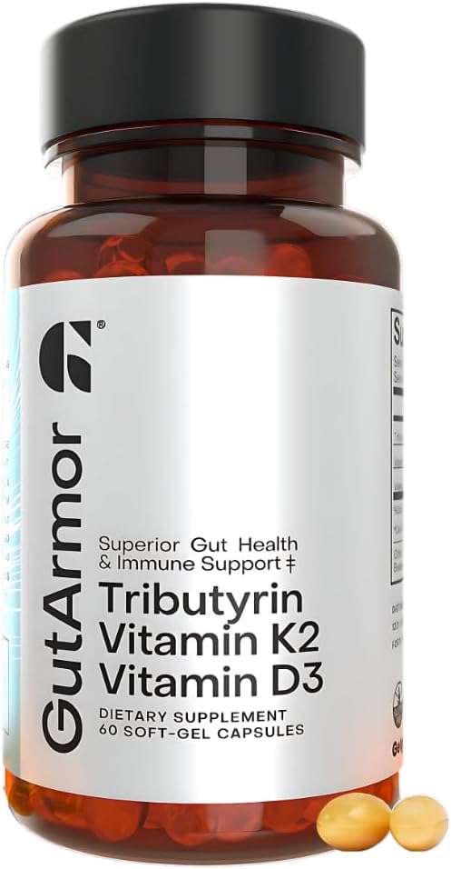 Gut & Herz Gesundheit + Immununterstützung | 2 Monate Versorgung | 60 Weichgelkapseln | Pure Butyrate 350mg & Vitamin D3 2000IUs & Vitamin K2 120mcg | Herzgesundheit | Gastrointestinale Unterstützung