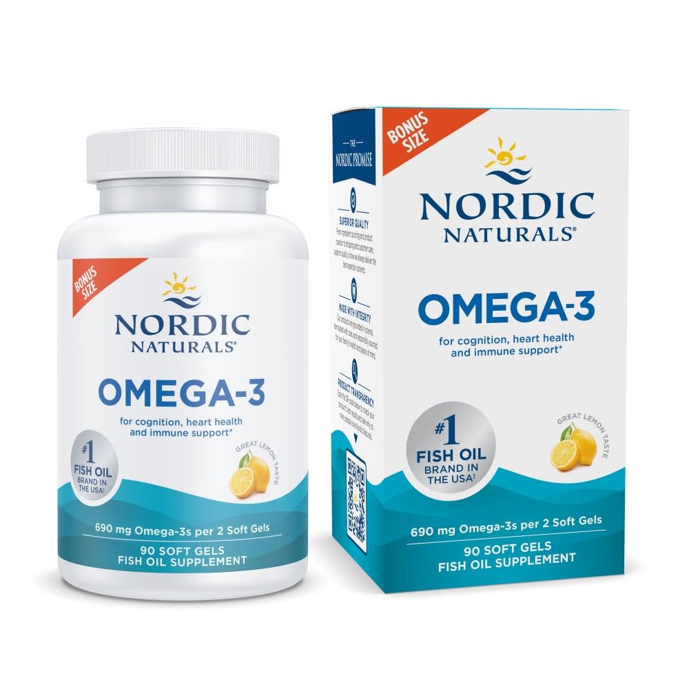 Nordic Naturals Omega-3, Limone Flavor - 90 Gel Morbidi - 690 mg Omega-3 - Olio di Pesce - EPA & DHA - Supporto Immune, Cervello e Salute Del Cuore, Benessere ottimale - Non-GMO - 45 Serve