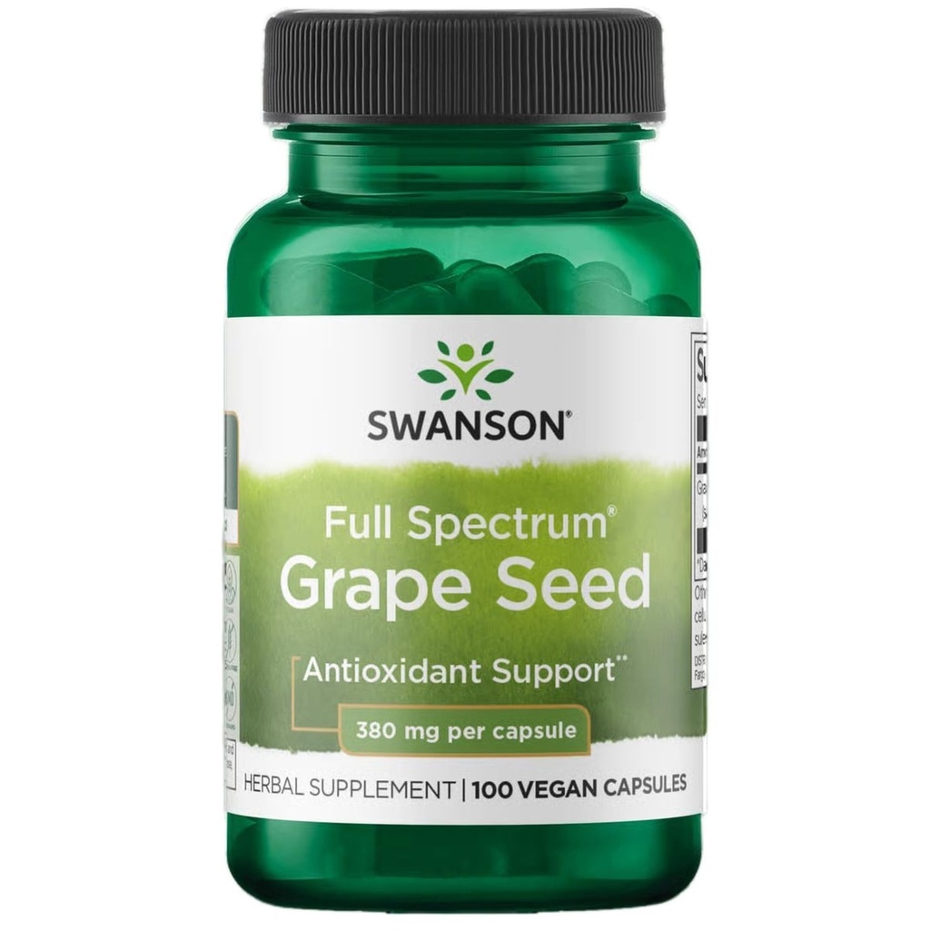 Swanson Graines de raisin coeur Antioxydants radicaux libres Healthy Blood Pressure Support Polyphénols OCS (oligomère Proanthocyanidines) Supplément à base de plantes 380 mg 100 Capsules