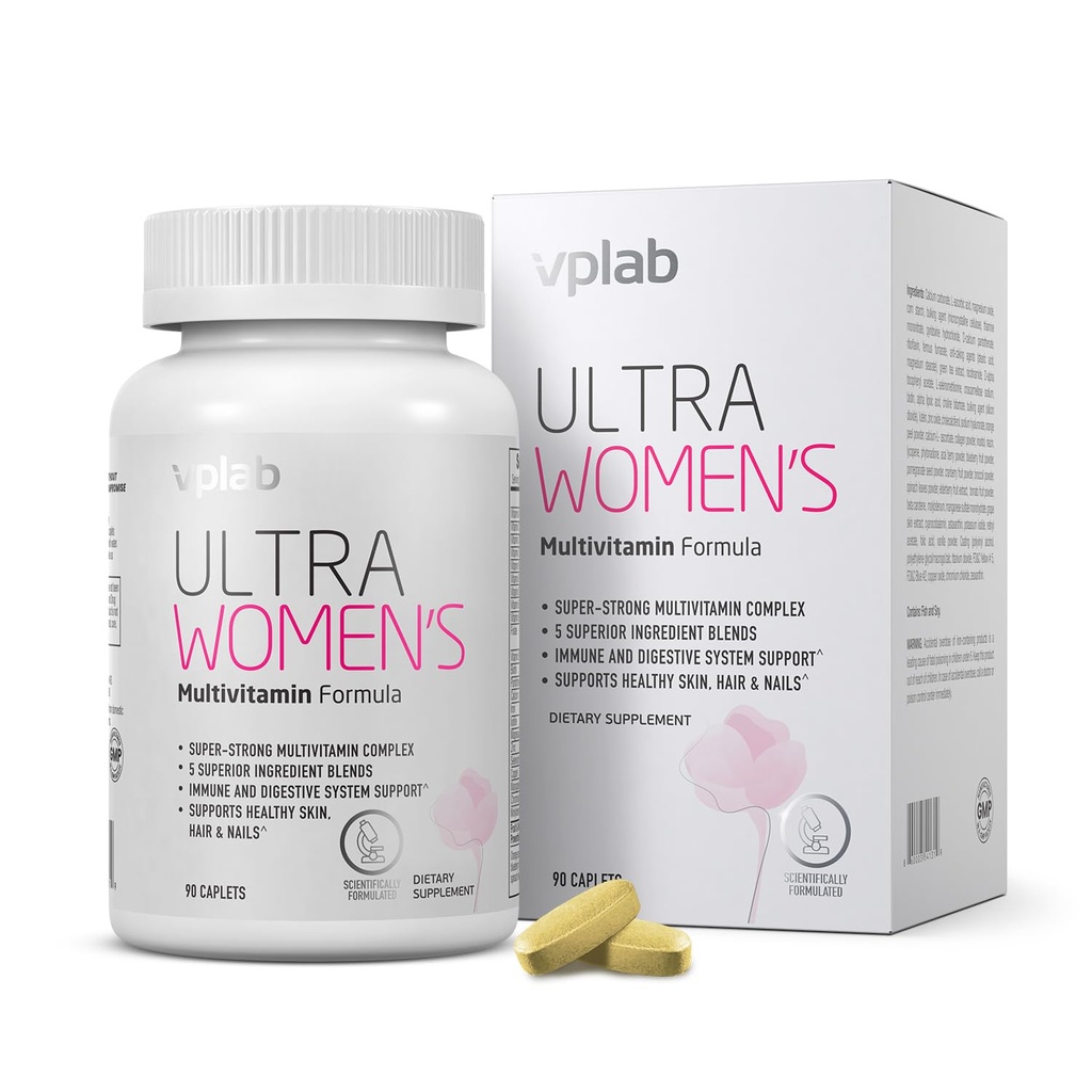 VPLab Ultra Women's Multivitamin Formula - Ergänzung für Haar, Haut und Nägel mit Biotin, Eisen, Vitamin B, D, C & Zinc, Folate - Essential Daily Vitamins for Women's Health & Wellness, 90 Caplets