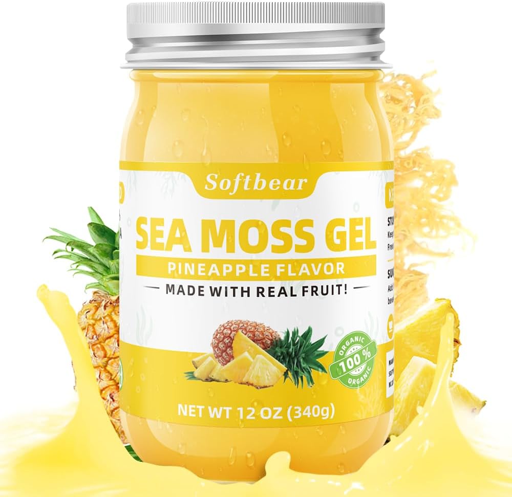 softbear Sea Moss Gel Ananas 12 OZ - Wildcrafted Irish Sea Moss Gel Organic Raw 92 Minerals and Vitamins Non-GMO Gluten-Free Vegan Ergänzungen Immunstickstoff Digestive Unterstützung