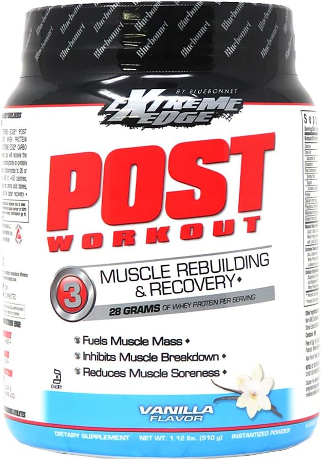 Bluebonnet Nutrition Extreme Edge Post Workout Protein Pulver, Gras Fed Cows, 28 Gramm Protein, Kein Zucker hinzugefügt, Glutenfrei, Sojafrei, Kosher Dairy, 1.12 lb, 12 Portionen, Vanille Flavor
