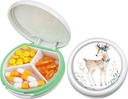 Serfeymi Small Pill Box - 3 scomparti Portatile Pill Box per Purse Pocket, Compact Mini Travel Pill Case - Adatto per Medicina, Vitamina, Olio di Pesce, Integratori - Bianco(Deer)