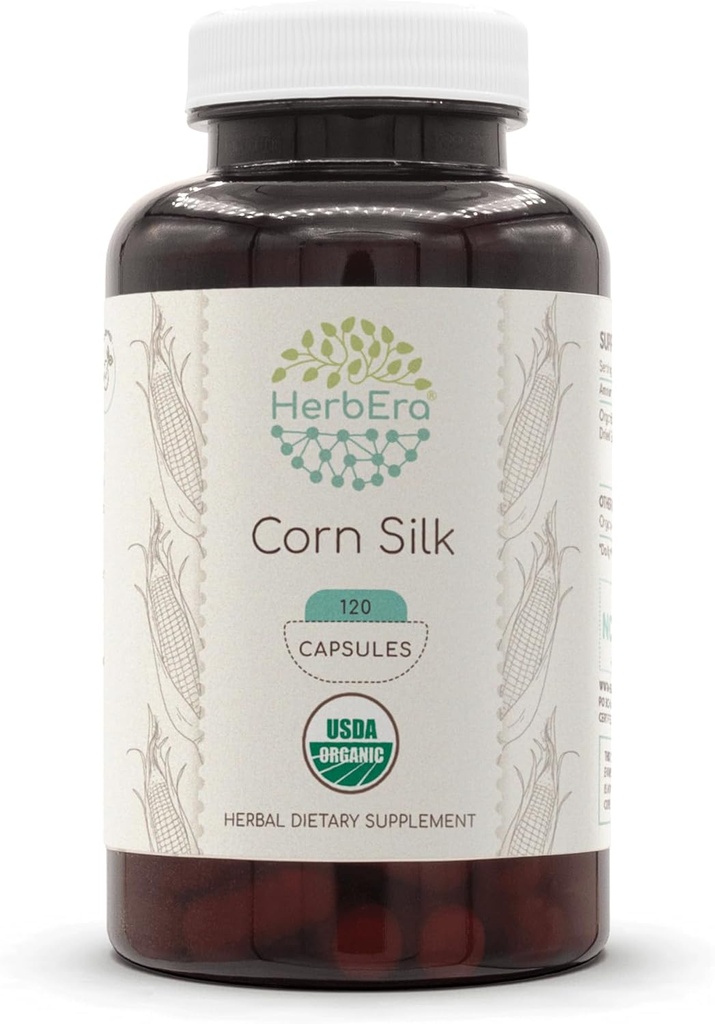 HerbEra Corn Silk USDA Organic 120 Capsule | Natural Herbal Supplement | Capsule Vegetariani Organici Certificati e Corn Silk Organico (Zea Mays) Seta secca (120 Capsule)
