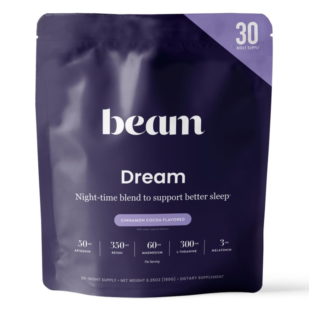 Beam Dream Sleep Powder, L-Theanin, Apigenin, Reishi und Magnesium, Third Party Tested Natural Sleep Aid & Sleep Supplement for Deep Sleep, Relaxation and Recovery, Natural Sleep Support, 30 Servings
