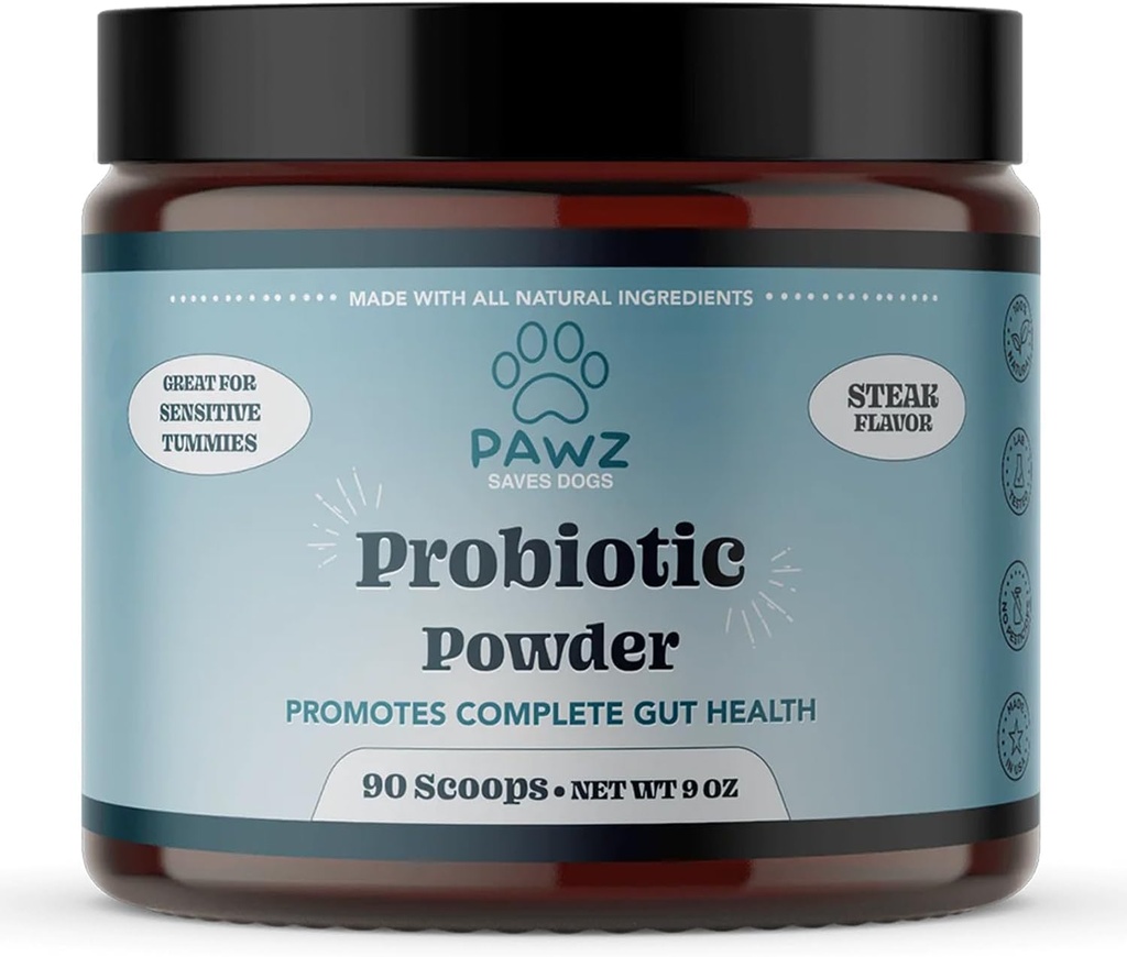 PAWZ Probiotic Powder for Dogs - 90 Scoops Steak Flavor - Promuove la salute e la digestione del fegato - Probiotics Supplement Support Immune System & Skin and Coat Health - Adatto per tutti i tipi di cani