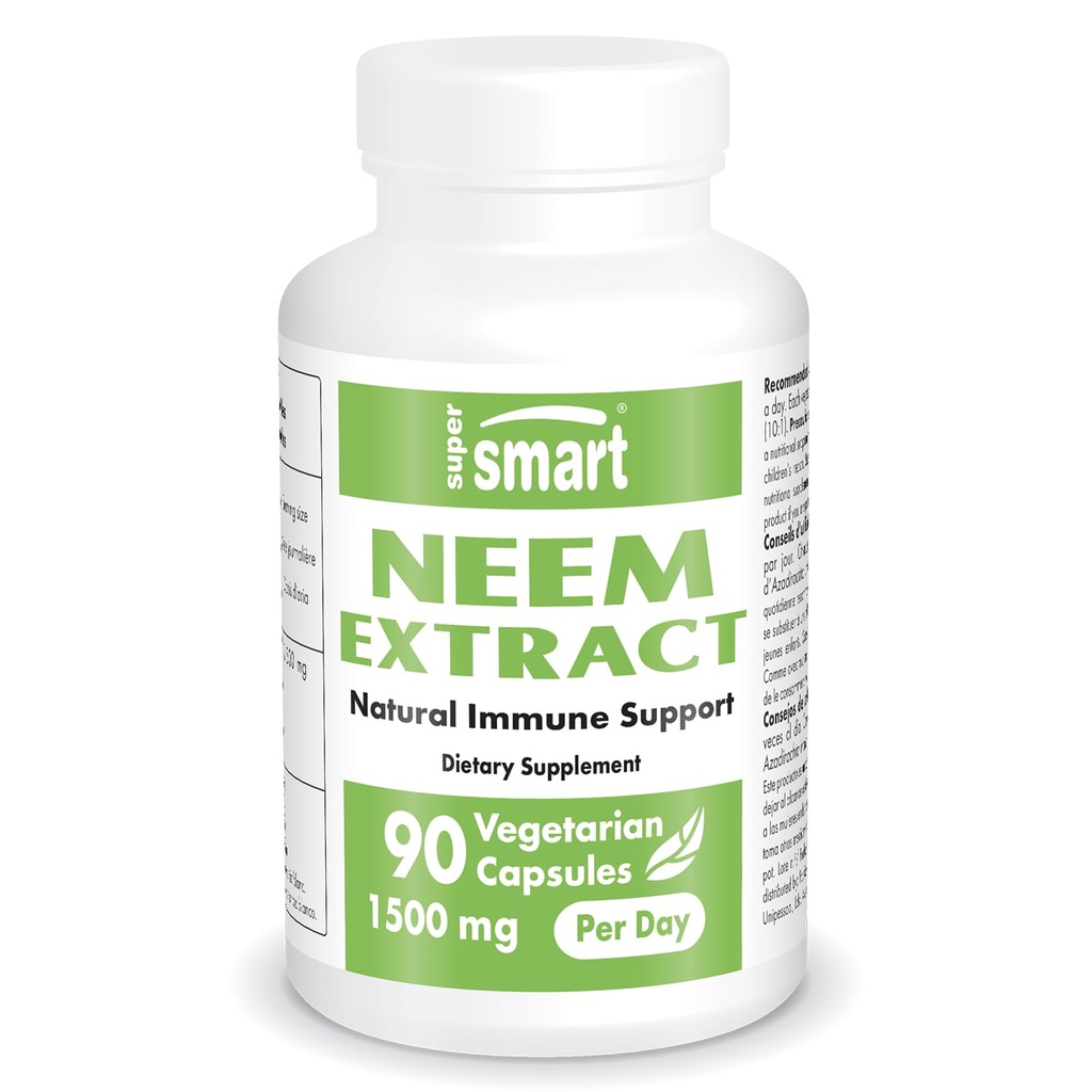 Supersmart - Neem Extract 1500mg pro Tag - Azadirachta Indica Blatt Öl Extrakt - Neem Supplement | Non-GMO & Gluten Free - 90 Vegetarische Kapseln