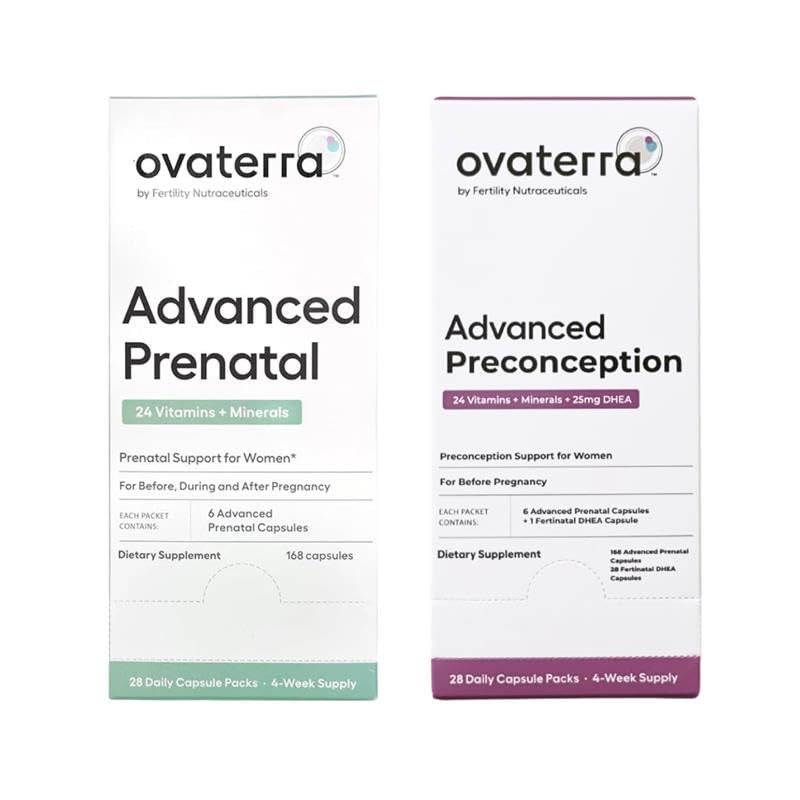 Ovaterra Advanced Prenatal & Preconception Multivitamin Bundle für Frauen mit DHEA 25mg, Choline 550 mg, Folate (Methylfolate) 1.010 mcg, Omega-3 DHA, EPA, Chelat Iron 364 Kapseln - 28 Tage Versorgung