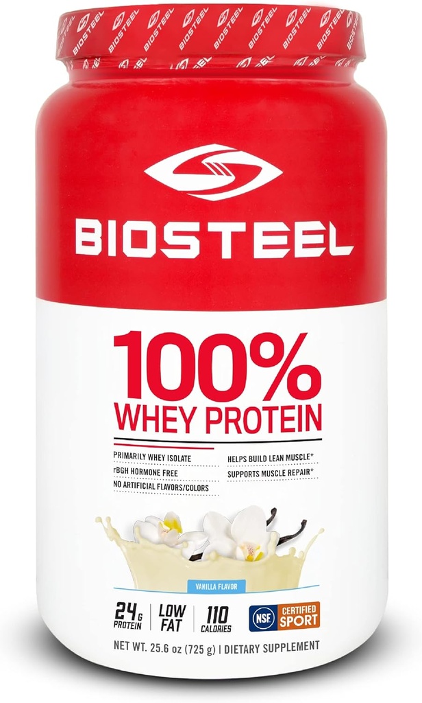 BIOSTEEL 100% Whey Protein Powder Supplement, ormone rBGH Free e non OGM Post Workout Formula, Vanilla, 25 Serve
