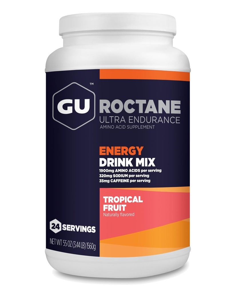 GU Energy Roctane Ultra Endurance Energy Drink Mix, végétalien, sans gluten, casher, 35mg de caféine, et sans lait, énergie n-the-Go pour n'importe quelle séance d'entraînement, 3,44-Jarre de pression, fruits tropicaux