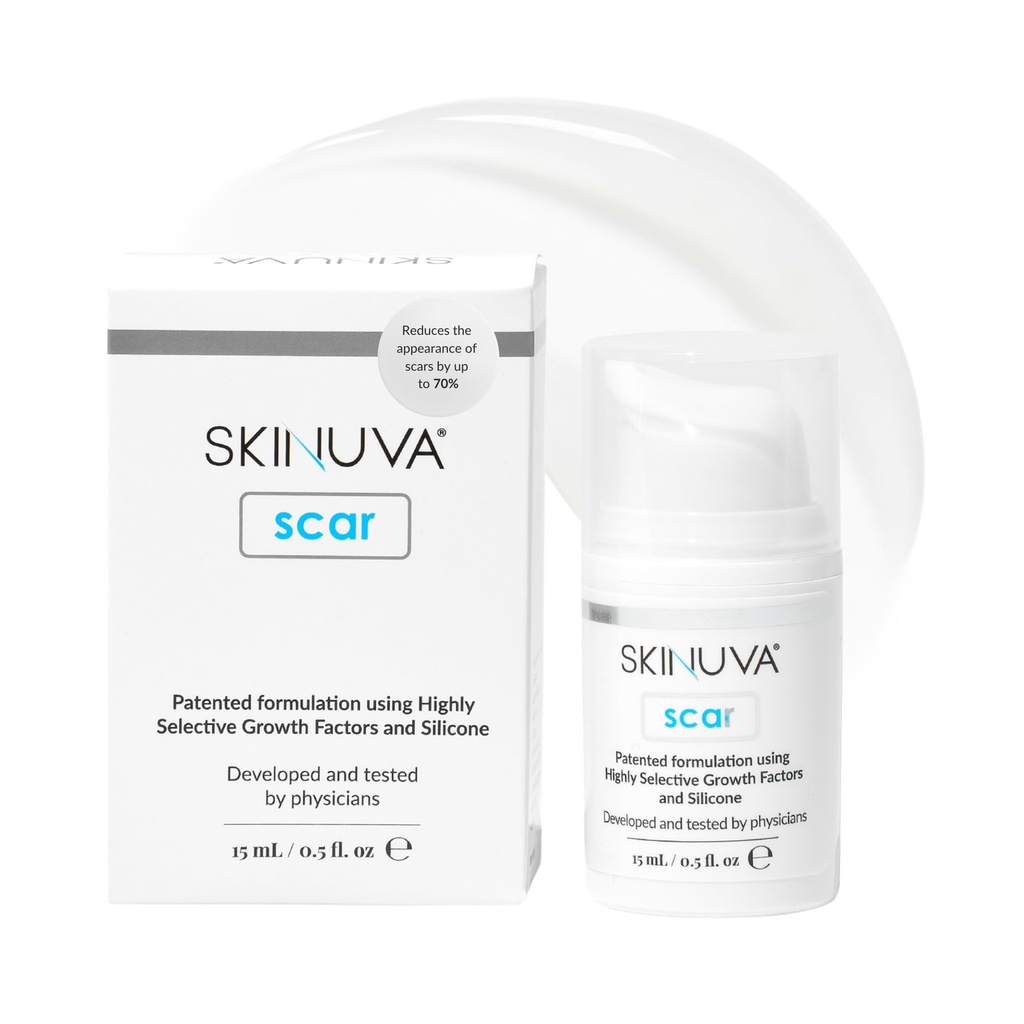 Skinuva® Crème à la cicatrice de prochaine génération - Crème à la cicatrice avancée formulée avec des facteurs de croissance (0,5 oz)