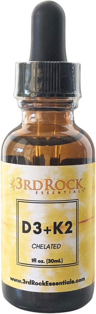3 ° Rock Essentials Vitamine D3 K2 | Chelated Liquid Vitamin Supplement Drops | Vitamina D3 | Vitamina K2 | Support Calcium Absorption Strong Bones Healthy Heart | Vegan | Gluten Free | 1 Fl Oz