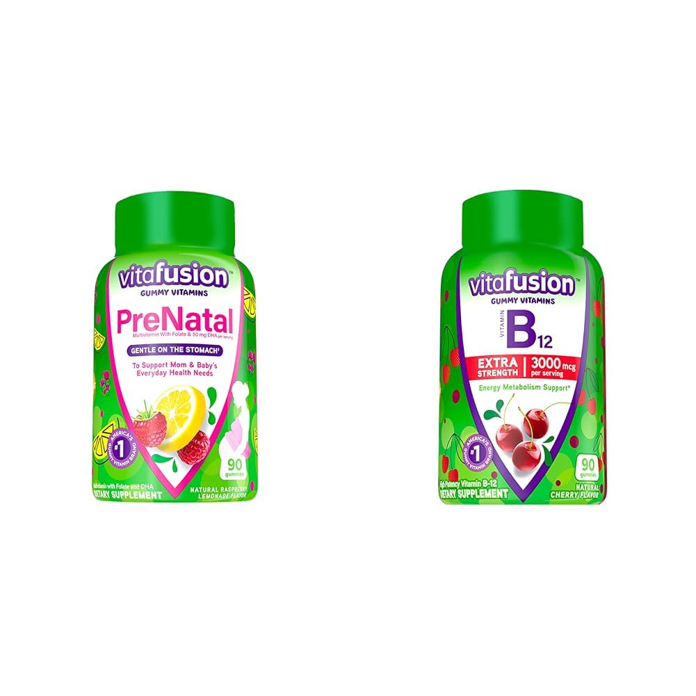 Vitafusion PreNatale Gummy Vitamine, Himbeere Lemonade geflammt, Schwangerschaft Vitamine für Frauen und extra Stärke Vitamin B12 Gummy Vitamine für Energie Metabolismus Unterstützung