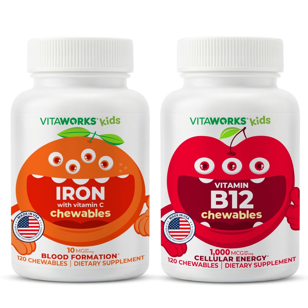 Enfants Fer 10mg + Vitamine C Chewables + Vitamine B12 Chewables Ensemble