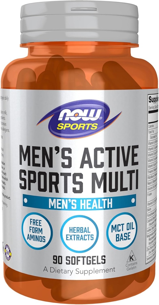 NOW Alimenti Nutrizione sportiva, Multi Sport Estremo Uomo con Aminoacidi Free-Form, ZMA®, Tribulus, Olio MCT e Estratti di erbe, 90 Softgels
