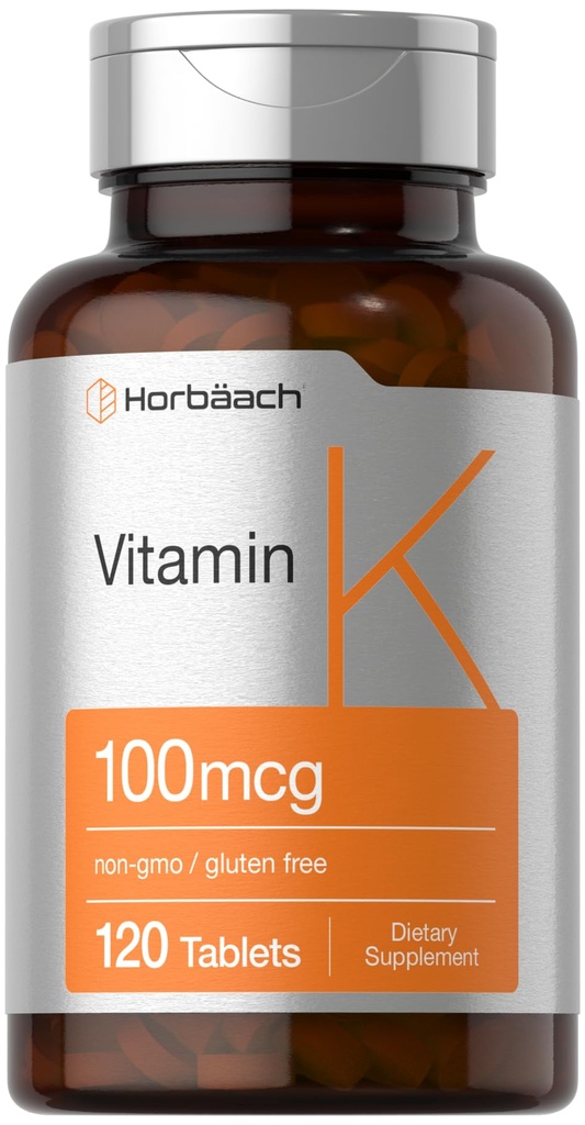 Horbäach Vitamin K Supplement | 100mcg | 120 Tabletten | Vegetarisch, Non-GMO & Gluten Kostenlose Ergänzung