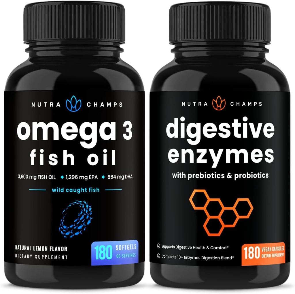 NutraChamps Omega 3 Fischöl und Verdauungsenzyme 2 Pack Bundle