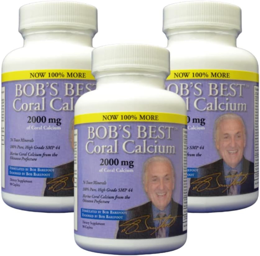 Bob's Best Coral Calcium 2000mg, 3 PACK of 90 Caplets NEW IMPROVED FORMULATION! by Bob's Best