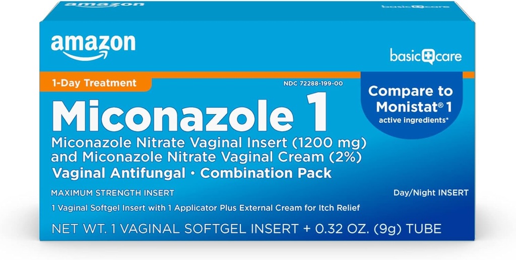 Cure di base Miconazole Nitrate Vaginal Insert 1200 mg e Miconazole Nitrate Cream 2 Combinazione infezione del lievito vaginale, Bianco, 0.32 oncia (Pack of ), 1 Conte