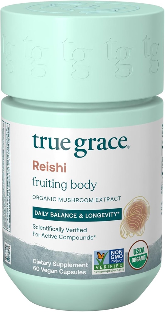 True Grace Mushroom Reishi Daily Balance & Langlebigkeit - 60 Count Capsules - Organic
