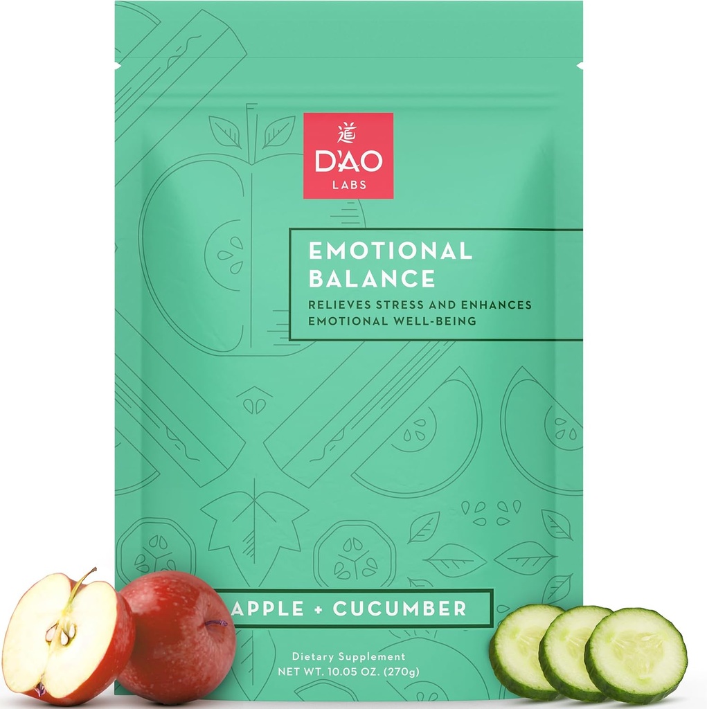 D'AO Labs Emotional Balance - Emotional Balance Pulver - Calm & Stress Relief - Effervescent Pulver mit Apfel-Kammer Flavor - Xiao Yao San Traditionelle chinesische Kräuter - 30 Individuelle Servierungen