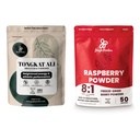 Jungle Powders Premium 5oz Tongkat Ali & Freeze-Dried 7oz Raspberry Bundle - Eurycoma Longifolia Polvere Supplemento per il supporto per la salute degli uomini abbinato ad unsweetened Red Superfood Extract for Baking