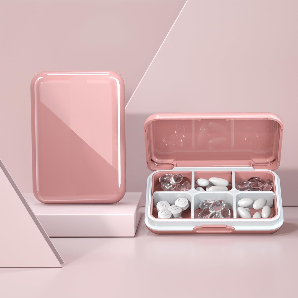 Pille Box Wasserdichte Reise Pille Case Tragbare tägliche Pille Behälter Pille Halter Geldbeutel 6 Komponenten Tasche Kompakte Medizin Organizer für Vitamin,Fische Öle, Ergänzungen,Medikation (Large Pink)