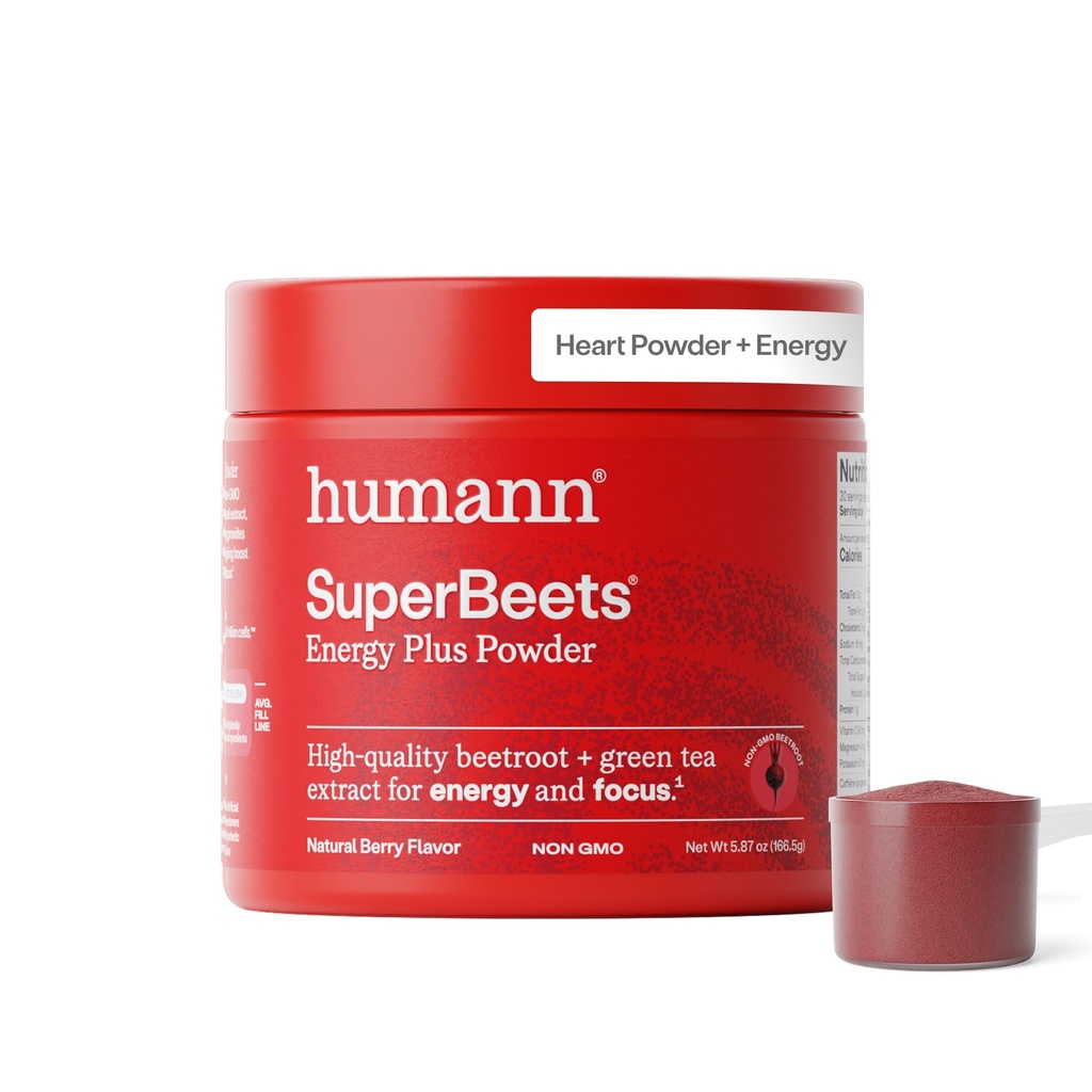 HumanN SuperBeets Energy Plus con estratto di semi di uva - Polvere di radice di barbabietola, Estratto di tè verde, caffeina, vitamina C, non OGM, 5.87oz