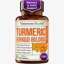 Ginkgo Biloba e curcumina curcuma curcuma curcuma supplemento con pepe nero & Tumerico organico – Supplemento curcuma naturale per messa a fuoco, memoria, Joint & Brain Health – 60 Vegan Ginko Biloba capsule con curcuma