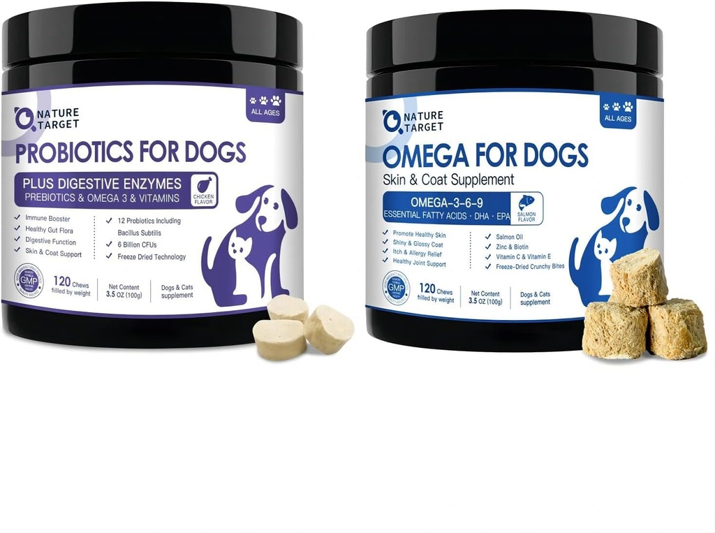 NATURE TARGET Probiotics für Hunde - Omega 3 Fischöl für Hunde