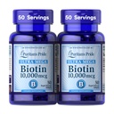 Puritan's Pride Premium Ultra Mega Biotin 10.000 mcg, Nahrungsergänzungsmittel für gesundes Haar, Haut, Nägel und Energiestoffwechsel Unterstützung, 100 Tage Versorgung, 50 Rapid Release Softgels, 2 Packung