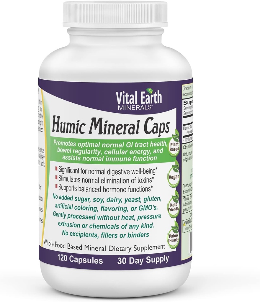 Vital Earth Minerals Humic Minerals Capsules - 70+ Trace Minerals mit natürlich vorkommender Fulvicsäure, Alkalisierende Mineralergänzung für Detox, Gut Health, Wellness, 120 Count