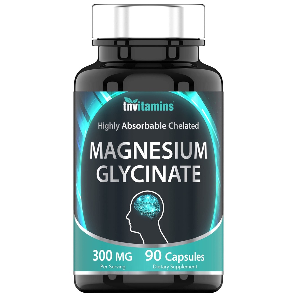 tnvitamine Magnesium Glycinat Kapseln (300 MG pro Servieren - 90 Count) | Pure Chelat Magnesium Bisglycinat Pulver Supplement | Glicinato de Magnesio | für Schlaf, Beruhigung, Nerve, & Stress Support*
