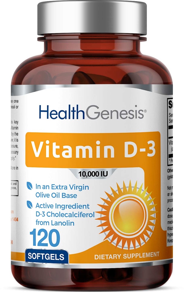 Vitamine D-3 10000 UI 120 Softgels - Haute puissance dans l'huile d'olive extra vierge non-OGM sans soja soutient la santé immunitaire des os forts