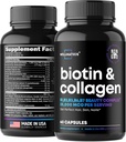Integratori di biotina e collagene - Vitamine di crescita dei capelli - Made in USA - Vitamine per capelli e chiodi per le donne - Vitamine di biotina per la pelle e le unghie dei capelli - Complesso di vitamina B - Acido ialuronico - 60 Caps