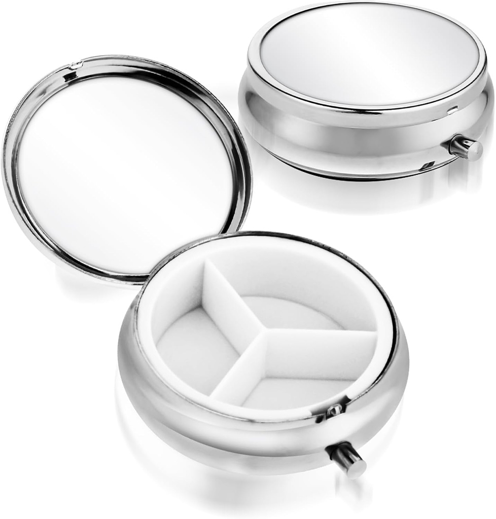 Sibba 3 Compartment Portable Medicine Pill Case, Travel Multi-Functional Moisture Proof Pill Box per Purse & Pocket, Cute Metal Medicine Pill Organizer Box per Vitamine, Fish Oil & Supplementi
