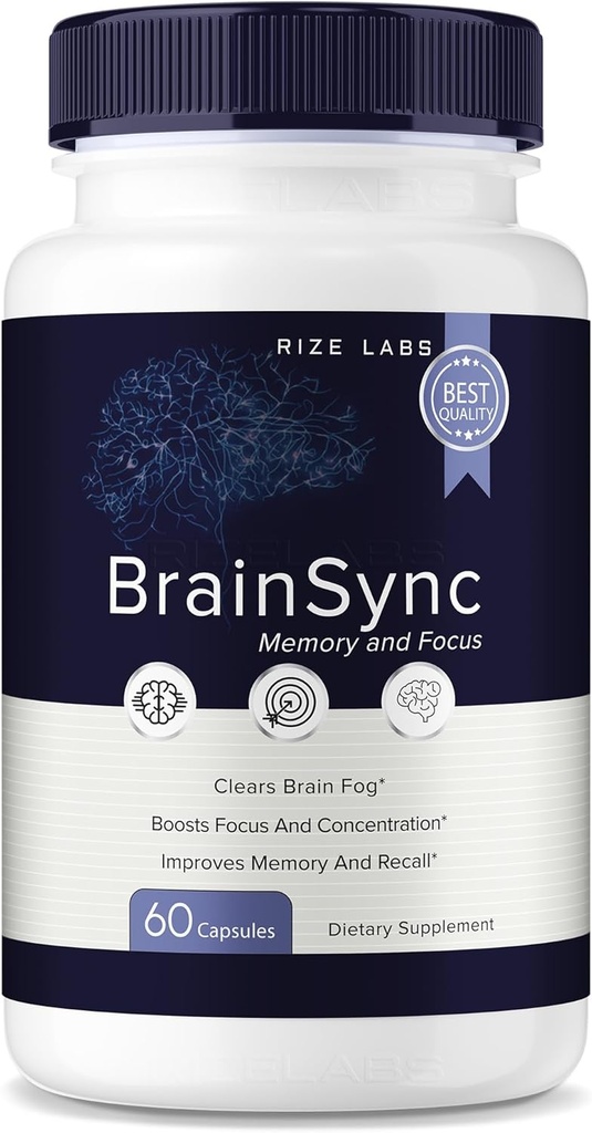 rize labs - BrainSync Capsules – Daily Focus & Clarity Formula mit einer Balanced Blend für Alertness und Memory Support | Einfache Tabletten für den täglichen Gebrauch (60 Kapseln)